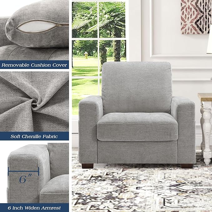 WorthFurni 38 Inch Sofa Couch - Modern Sofa with Removable Covers and Pockets