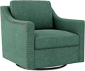 Swivel Accent Chair Modern Comfy Linen Upholstered Barrel Armchair with Nailhead Decor and Metal Base Soft Oversized Round Swivel Chair for Living Room Bedroom Club (1 Green)