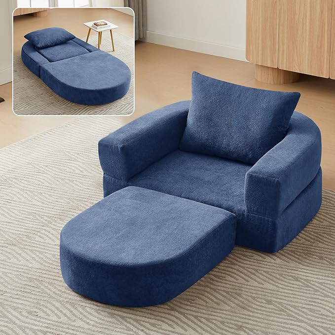 41 Futon Sofa Bed Velvet Futon Couch Convertible Sleeper Floor Sofa Bed Upholstered Couch Reading Chair for Living Room (Blue 41)