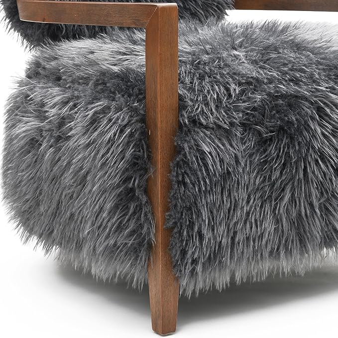 Furniture of America Ramos Modern Accent Chair with Ultra Soft Faux Fur Long-Haired Accent Sofa Tight Seat and Back Single Couch Fluffy Living Room Seating No Assembly Needed Charcoal Gray