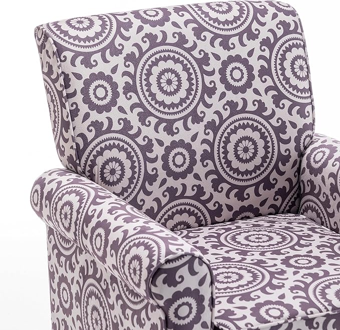 Classic Accent Armchair with Birch Wood Frame and Comfortable Rolled Armrests Arm Chairs for Living Room Bedroom and Office Decor 02 Printed Fabric