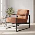Mid-Century Modern Accent Chair Upholstered Lounge Armchair with Pocket Coil Cushion Metal Frame Reading Chair Brown