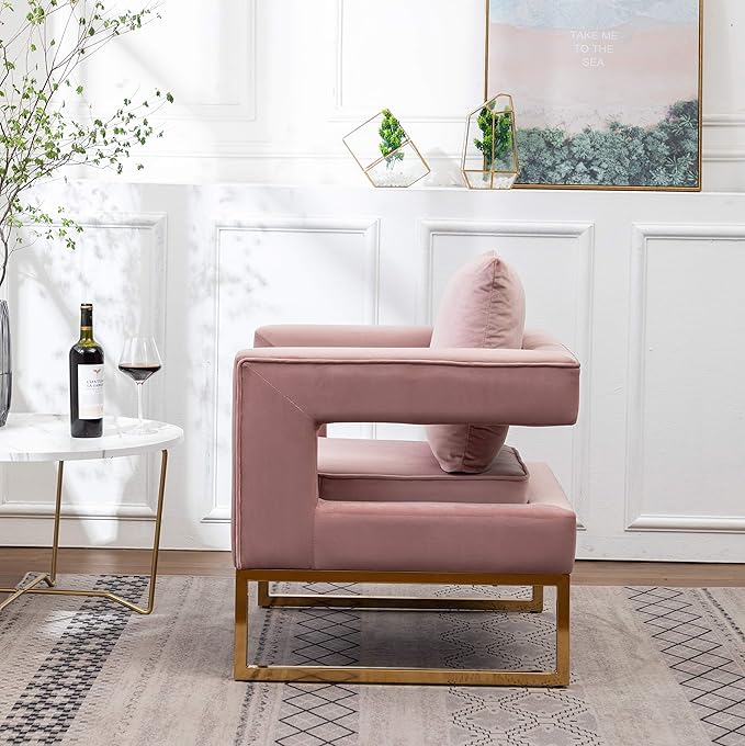Roundhill Furniture Lenola Upholstered Accent Arm Chair Pink 27.5D x 29.75W x 34.5H in