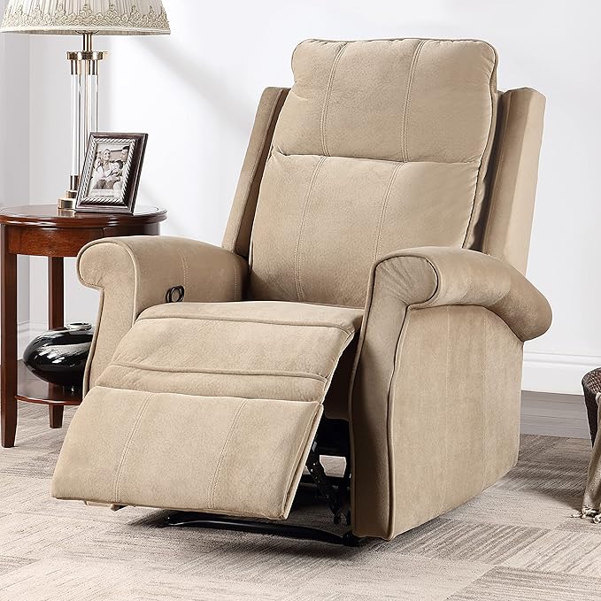 Oversize Modern Upholstered Lounge Single Sofa Manul Recliner Chair with Soft Durable Fabric and Overstuffed Armrests with Tall Neck Support for Living RoomHoney