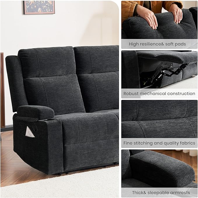 55 Manual Reclining Loveseat Sofa – Space Saving RV Couch with Cup Holders Dual Seat Reclining &amp Love Seat Design Ideal for RV Campers Motorhomes &amp Living Room
