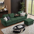 109 Convertible Sectional Sofa Modern Microfibe L Shaped Couch with Storage Chaise and Cup Holder 4 Seat Sofa Couches with Extra Headrests for Living Room Apartment Green