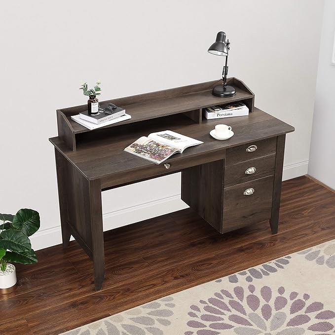 LOKATSE HOME Executive Computer Wood Desk with Drawers Home Office Writing Study Desk with Hutch