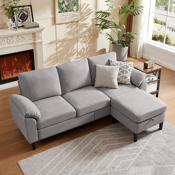 80 Convertible Sectional Sofa Small L Shaped 3 Seat Couch with Reversible Chaise Modern Fabric Sofa Couches for Living Room Apartment and Small Space Light Grey