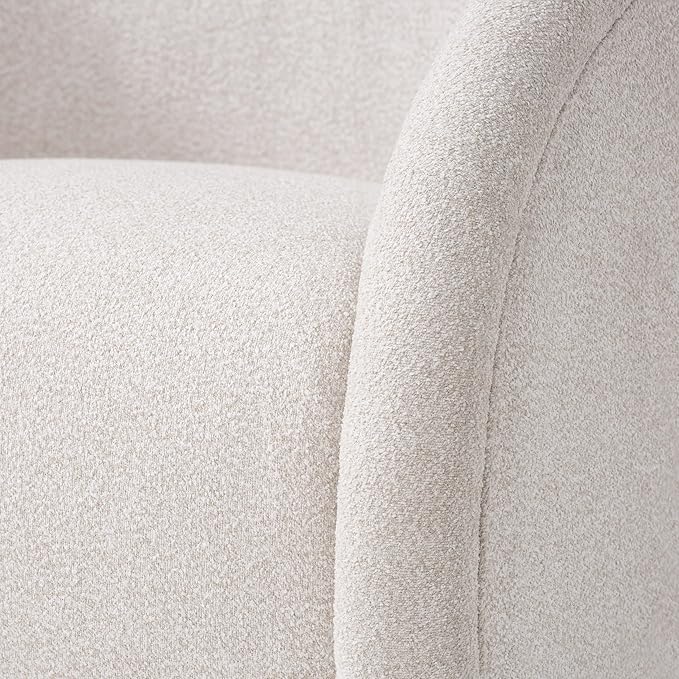 Scott Living Sabbo Beige Bouclé Swivel Chair with Walnut-Finished Solid Wood Base Comfy Swivel Accent Chair Upholstered Lounge Sofa Chair for Living Room/Bedroom Beige + Walnut