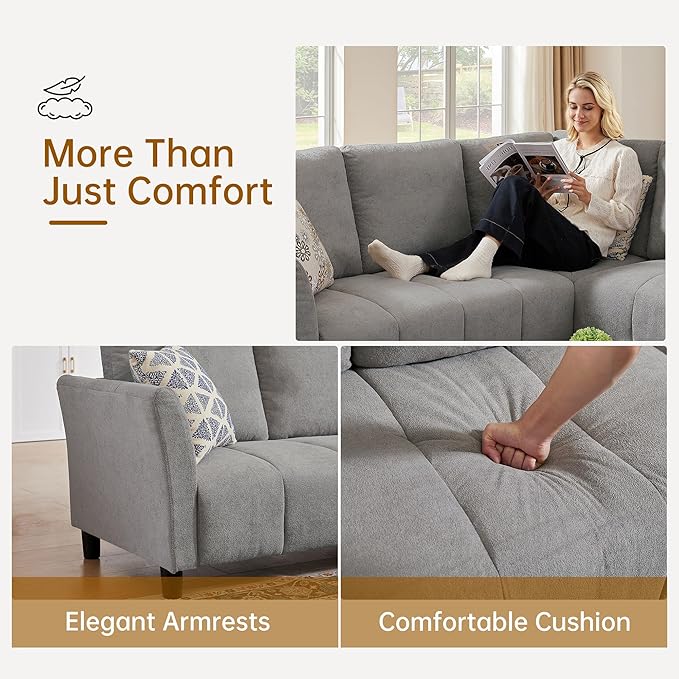 Convertible Sectional Sofa L Shaped Couch with Removable Washable Covers 6 Seat Sofa Couch with Friendly Fabrics Modern Corner Sofa for Living Room Apartment Office Light Grey
