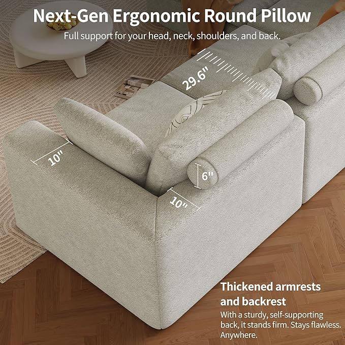 138 Modular Sectional Sofa with Deep SeatOversized U-Shaped Cloud Couch for Living Room 4-Seater with 2 Ottomans Boneless Memory Foam Teddy Fleece SofaNo Tools Assembly Required(Beige2 Ottomans)