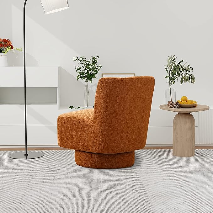 23.6 W Swivel Accent Chair and Comfy Accent Sofa Chair for Living Room 360 Degree Club Chair Leisure Chair for Bedroom Living Room Lounge Hotel Office (Caramel Boucle)