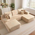 104 L-Shape Modular Sectional Sofa CouchComfy Upholstered Cloud Couch for Living RoomModern Minimalist CouchesDeep SeatNo Assembly Required (BeigePlush Corduroy Right Facing Chaise w/Ottoman)