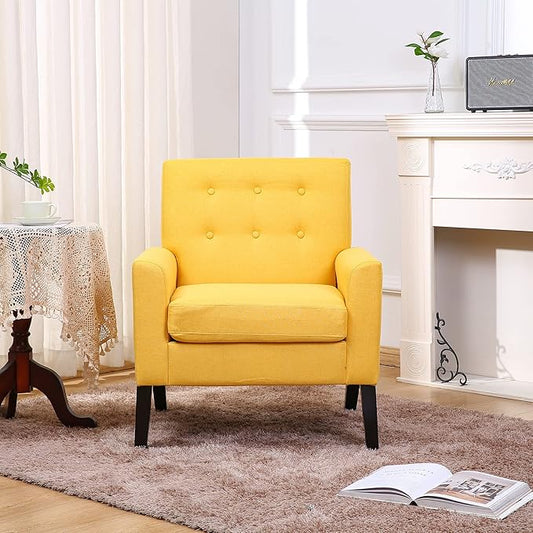 Fabric Accent Chair for Living Room Bedroom Button Tufted Upholstered Comfy Reading Accent Chairs Sofa (Yellow)