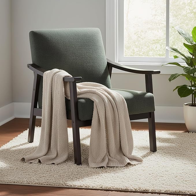 Mid Century Modern Accent Chair with Solid Wood Legs Comfy Leisure Reading Chairs for Living Room Lounge Seat Arm Chair for Office Bedroom (Antique Green)