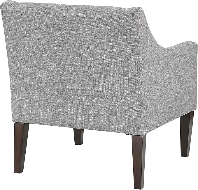 Lexicon Living Room Accent Chair Textured Fabric Upholstered Arm Chair with Button Tufted Back Sloped Arms and Wooden Legs Gray
