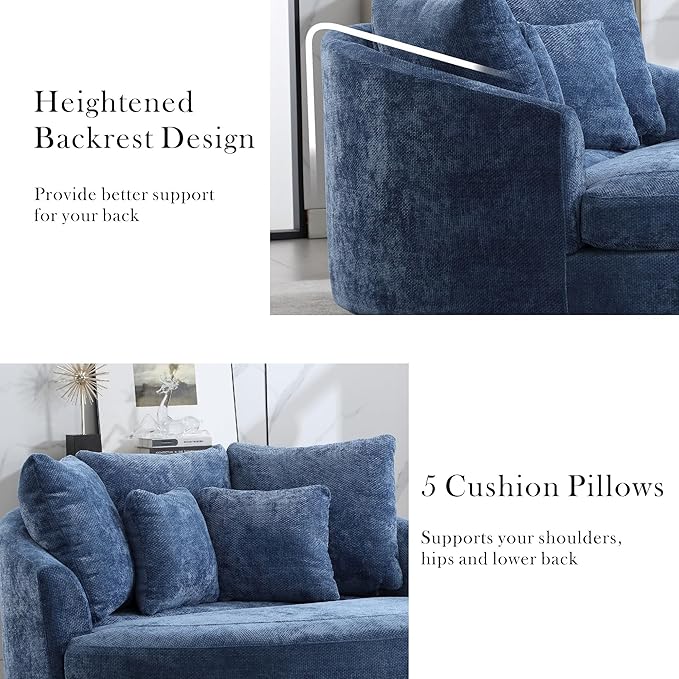 Aoiy &amp Wifon 59.8 W Oversized Barrel Chair Round Accent Chair with Wheels Extra Large Living Room Chair Knitted Chenille Blue