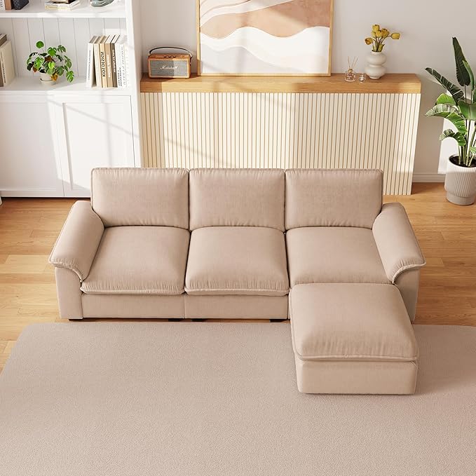 KEIKI 102 3Seat Modular Sectional Velvet Sofa Couch with Chaise Memory Foam for Living Room Small Space Style Conscious Homeowners Warm Inviting Comfy Supportive Rest Space Premium Design Coffee
