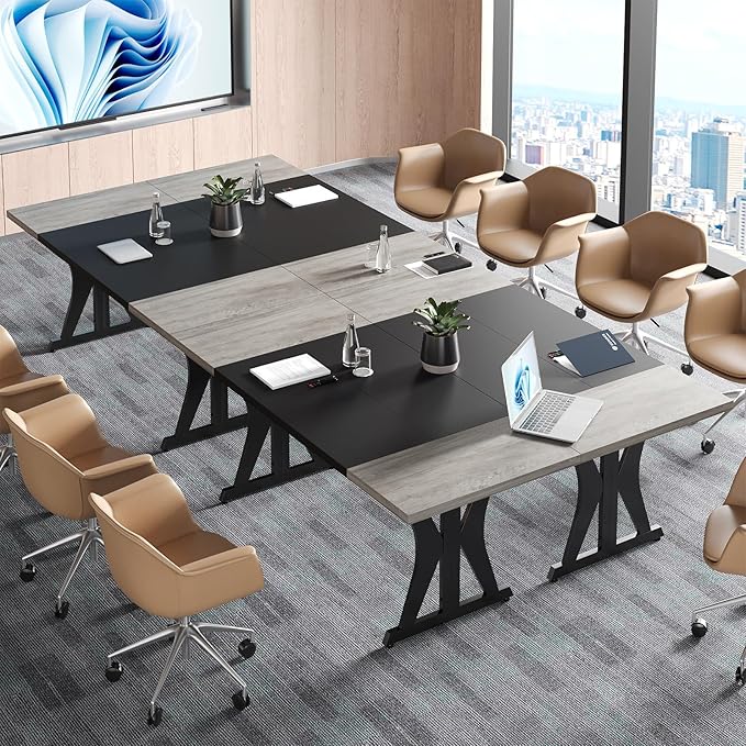 Bestier 70 Inch Large Executive Desk Modern Simple Computer Office Desk with Thickened Desktop Wood Metal Conference Room Table for Home Office Business &amp Writing Grey