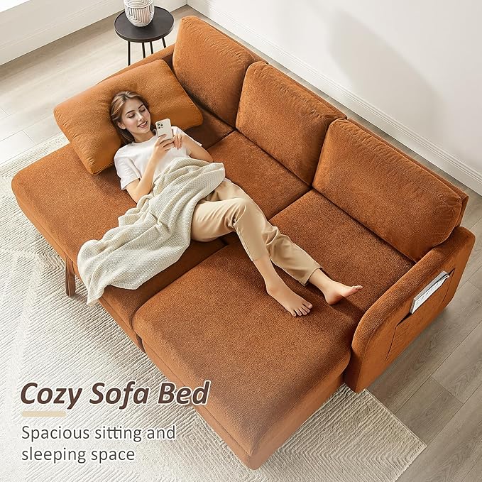 84-inch Sleeper Sofa Bed L-Shaped Corner Reversible Sleeper Sectional Sofa with Storage Chaise 2 in 1 Cloud Terry Convertible Pull Out Couch for Small Space Bedroom Apartment Office Living Room