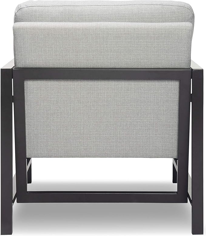 Tommy Hilfiger Russell AccentChair Medium-Soft Pillow Back Mid-Century Modern &amp Industrial Armchair Comfortable LoungeChair for Living Room Bedroom or Office Gray Square Metal Frame in Light
