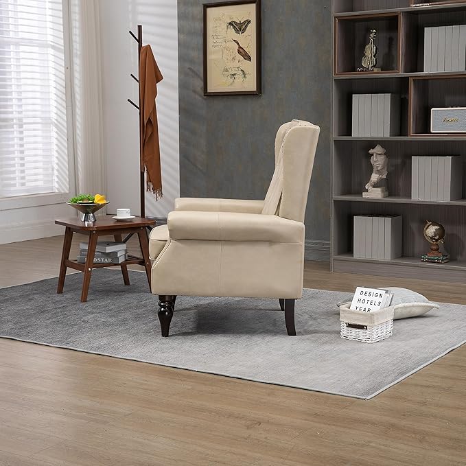 Modern Living Room Armchair Mid Century Accent Chair with Rolled Arms and Tufted BackUpholstered PU Leather Sofa Leisure Chair for Living Room/Bedroom/Office/Club