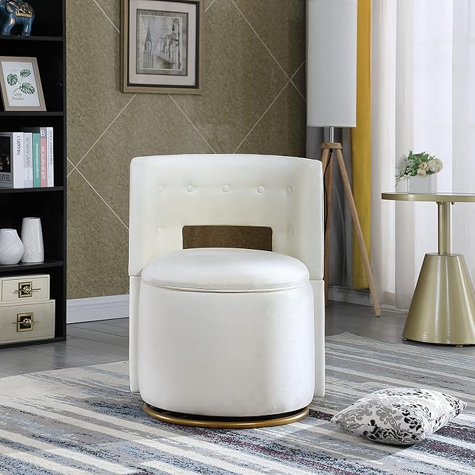 360° Swivel Accent Chair with Storage Function Velvet Curved Chair with Gold Metal Base for Living Room Nursery Bedroom [Video]