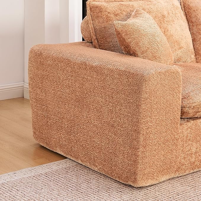 L-Shaped Boneless Modular Sectional Cloud Couches 6 Seat Modular Boucle Floor Foam Boneless Sofa Couch with Ottoman Headrest Pillows and Removable Cushions