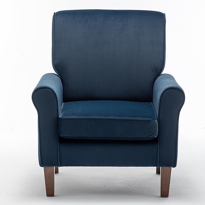 Classic Accent Armchair with Birch Wood Frame and Comfortable Rolled Armrests Arm Chairs for Living Room Bedroom and Office Decor Blue