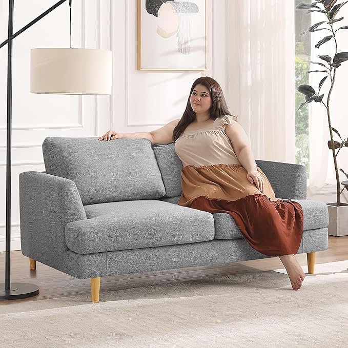 Loveseat Sofa 56 Small Couches for Small Spaces Mid Century Love Seat Couches for Living Room Upholstered 2-Seater Couch for Bedroom Apartment Grey