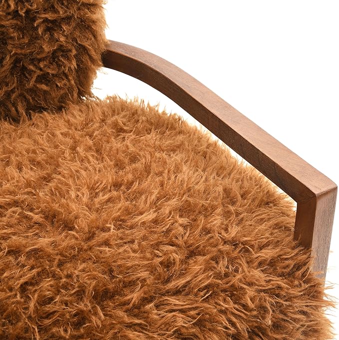 Furniture of America Ramos Modern Accent Chair with Ultra Soft Faux Fur Long-Haired Accent Sofa Tight Seat and Back Single Couch Fluffy Living Room Seating No Assembly Needed Camel Brown