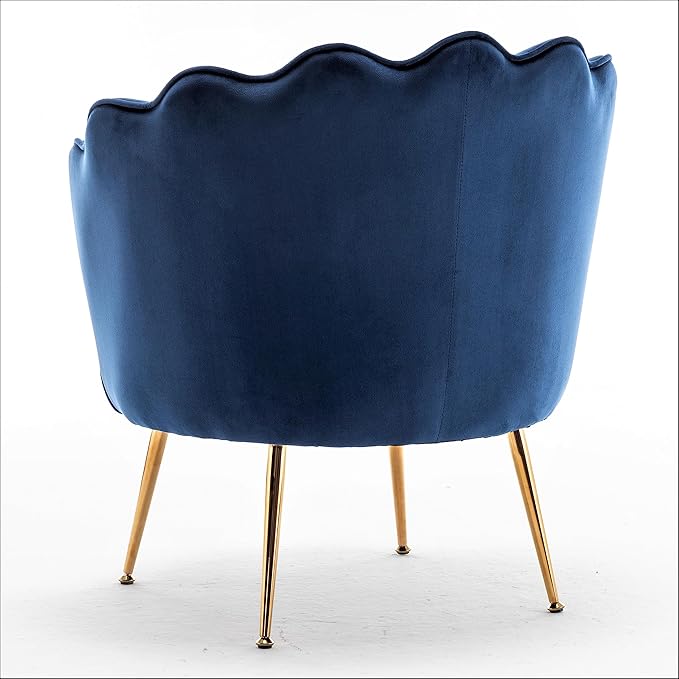 Velvet Barrel Accent Chair with Scalloped Silhouette and Gold Metal Legs Decorative Piece Suitable for Traditional Modern and Contemporary Spaces Navy Blue