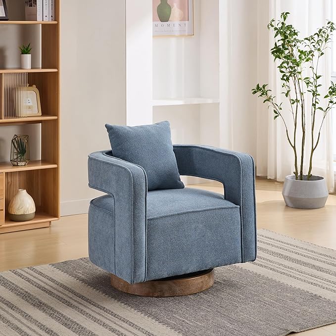 29.1 W Swivel Accent Chair with Open Back Modern Comfy Sofa Chair with Rubberwood Base 360 Degree Comfy Lounge Reading Armchair for Living Room Bedroom Nursery Office or Club (Pale Blue)