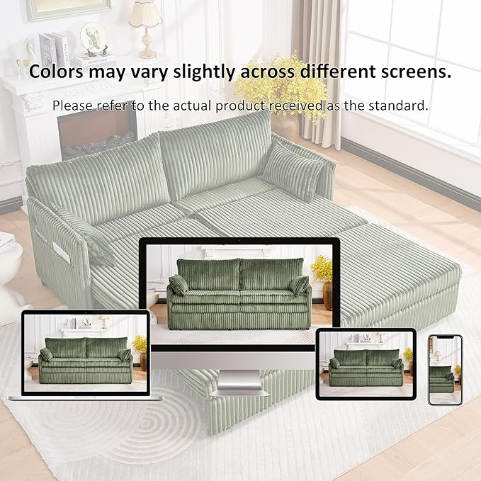 KEIKI 73 3-in-1 Pull Out Sofa Bed Convertible Corduroy Sleeper Sofa with USB Ports &amp Side Pockets Modern Futon Couch for Living Room Apartment or Bedroom Green