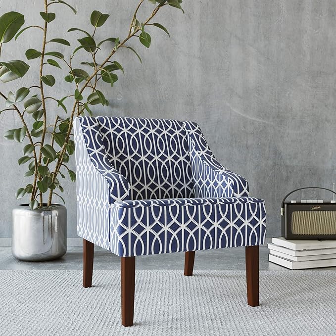 Homepop Home Decor Upholstered Classic Swoop Arm Accent Chair Accent Chairs for Living Room &amp Bedroom Decorative Home Furniture Blue Trellis