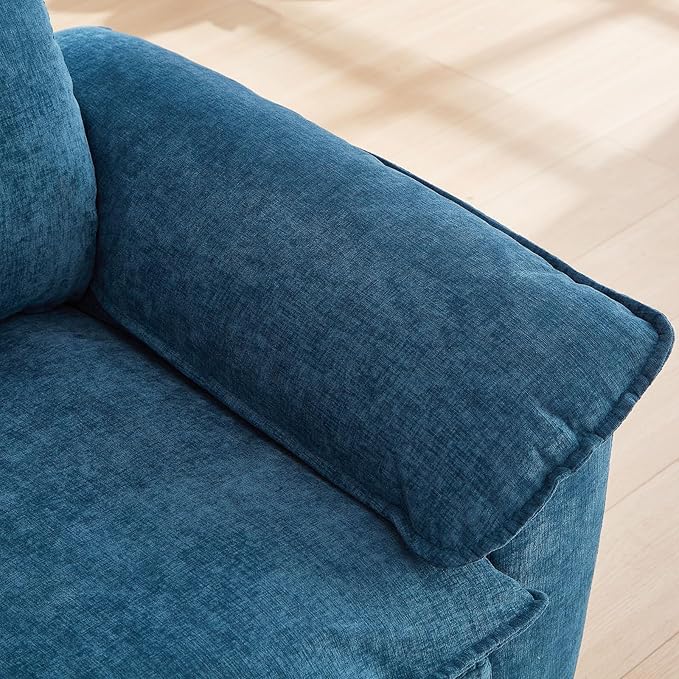 Oversized Chair with Ottoman Cloud Chenille Fabric Comfy Chaise Lounge Sofa Accent Arm Single Chair Indoor with Padded Armrest for Living Room Bedroom Office Storage Ottoman Blue