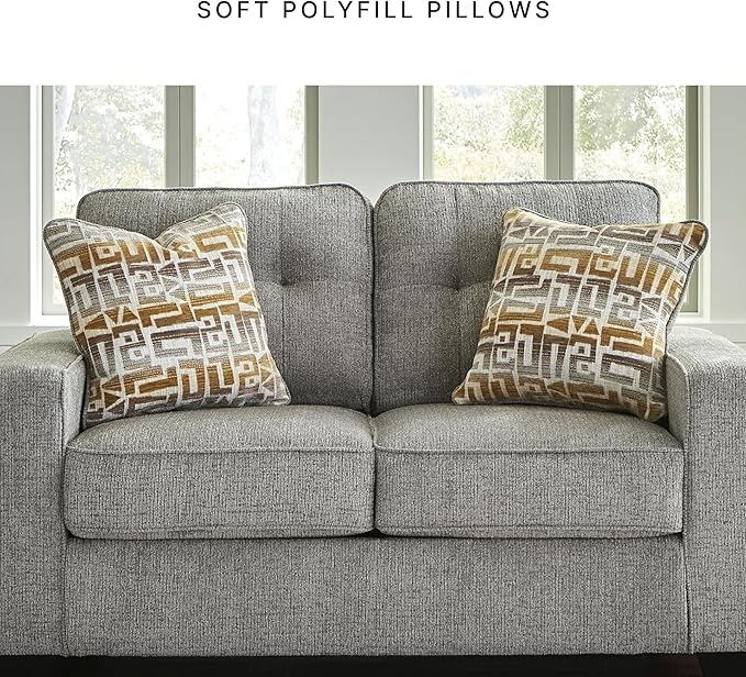 Signature Design by Ashley Fanciful Classic Loveseat with Tufted Cushion and Removable Cushion Light Gray