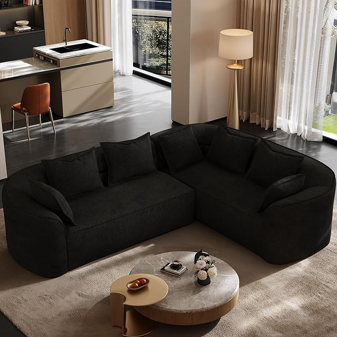 OUYESSIR 111 Oversized Sectional Sofa for Living Room Modern Luxury Chenille 4-Seater Couch Extra Deep Seat L-Shape Curved Cloud Couch with 7 Throw Pillows Black