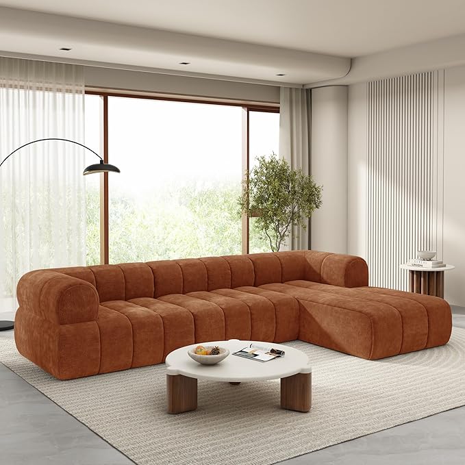 122 Modern L-Shaped Sectional Sofa with High-Density Fully Compressed Sponge and Chaise Lounge2-Piece SetFully Assembled Right Hand Facing Perfect for Living RoomLounge (Orange_94)