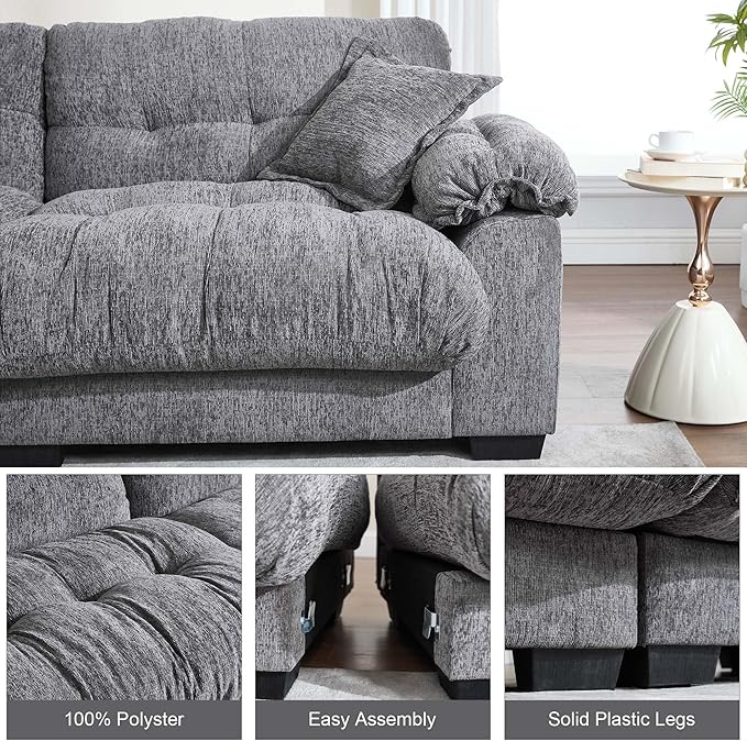 90.55 Cloud Couch Sectional Sofa for Living Room Modern Love Seat Sofa for Small Spaces 2 Seater Comfy Cloud Loveseat Small Sleeper Sofa Couch for Bedroom Grey