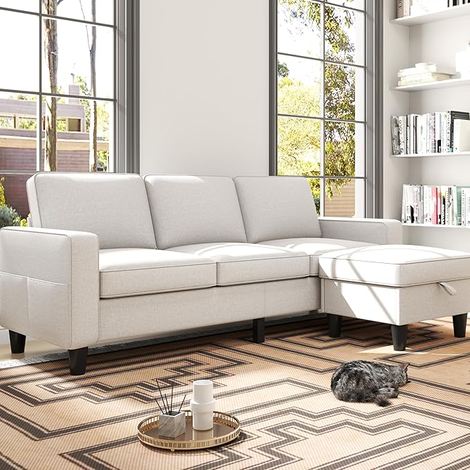 ZeeFu Couch for Living Room - 78'' 3 Seat L-Shaped Sectional Sofa Couches with Storage Ottoman - Modern Small Space Upholstered Furniture Sofa Set for Office Small Space Apartment Bedroom
