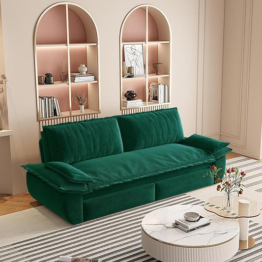 Cilee 73.2 Folding Sofa Bed 3-in-1 Convertible Loveseat Sleeper Sofa Pull Out Futon Sofa Bed Comfy Floor Couch with Storage Pocket &amp 2 Pillows Love Seats Furniture for Living Room Velvet Gr