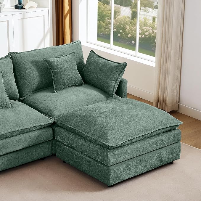 102 Modular Sectional Sofa L Shaped Cloud Couch with Movable Ottoman Comfy Chenille Deep Seat Sofa with Throw Pillows 3-Seater Cloud Couches for Living Room Apartment