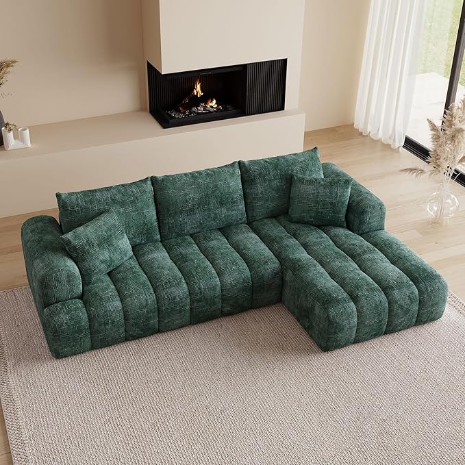 108 Cloud Sectional Couches for Living Room Boneless L-Shaped Sofa with Pillow 3 Seater Modular Sectional Sofa (Dark Green)