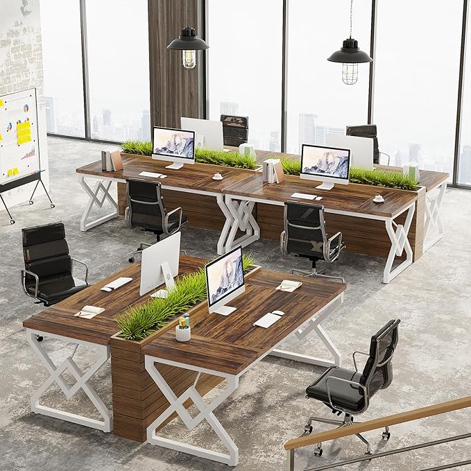 Tribesigns 63 Inch Executive Desk Large Office Desk with Metal Frame Ergonomic Writing Desk Computer Workstation Modern Wood Computer Desk for Home Office Easy Assembly (Brown+White)