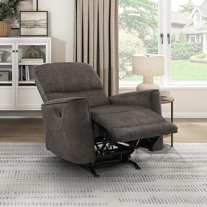 Lexicon Manual Rocker Recliner Chair Polished Microfiber Manual Reclining Chair with Overstuffed Backrest Comfy Nursery Recliner for Living Room/Office/Bedroom/Apartment Easy Assembly Chocolate