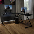 EMMA + OLIVER Home Office Desk - Black L-Shaped Computer Desk Gaming Desk Home Office Desk