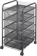 Safco Onyx Rolling File Cart with 4 File Drawers Fits Letter-Size Hanging Folders Durable Steel Mesh Construction