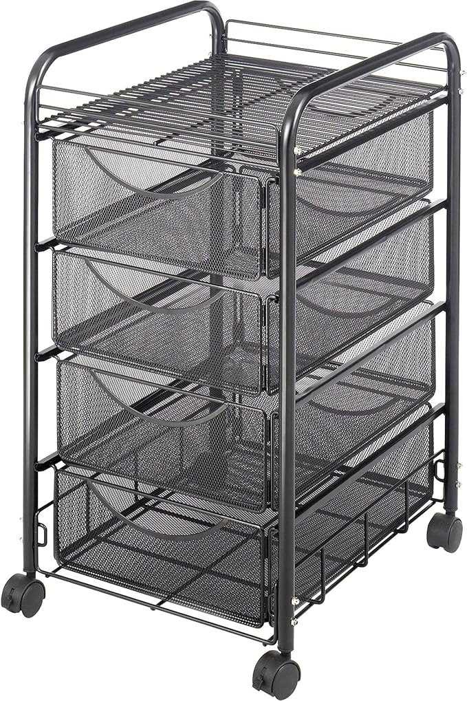 Safco Onyx Rolling File Cart with 4 File Drawers Fits Letter-Size Hanging Folders Durable Steel Mesh Construction