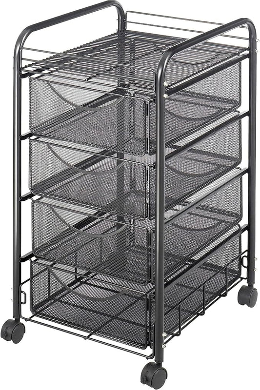 Safco Onyx Rolling File Cart with 4 File Drawers Fits Letter-Size Hanging Folders Durable Steel Mesh Construction